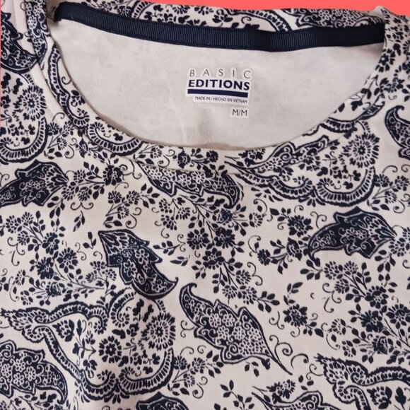 Basic Editions Womens Paisley Print Long Sleeve Shirt  Blue & White Medium - Picture 3 of 8